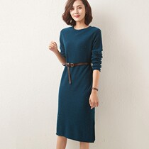 Round neck wool knit dress children autumn and winter knee sweater skirt long loose slim base shirt dress