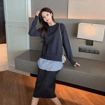 2021 autumn and winter New suit women fashion foreign style knitted sweater temperament dress small fragrant wind two-piece set