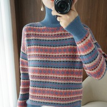 Thickened 2021 new womens high neck retro wool base shirt inside slim knit sweater women