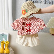Girls summer suit 2021 new fashion female baby foreign style short-sleeved clothes childrens Korean shorts two-piece set