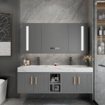 Modern rock board bathroom cabinet combination Simple light luxury solid wood bathroom intelligent sink sink basin double basin