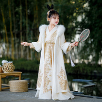 Girls ancient style super fairy Chinese New Year Hanfu skirt children Chinese style Tang dress little girl high-end thickened New year dress winter