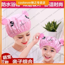 Cute Korean shower cap waterproof adult women Bath Bath long hair thick double layer kitchen hat anti-oil smoke