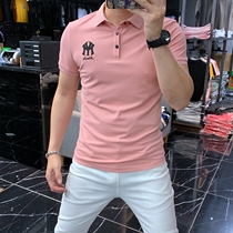 Mens 2021 summer new embroidery solid color college style short-sleeved polo shirt ins lapel short-sleeved T-shirt mens tide