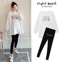 Pregnant women autumn suit fashion new print T-shirt dress out casual Net red two-piece tide mom