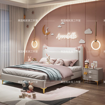 Cat ears childrens leather bed girl pink princess bed light luxury cartoon bow creative storage childrens room furniture