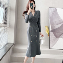 Dress dress 2021 New temperament thin high-end elegant banquet usually can wear thick fish tail dress autumn and winter