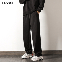 Pants mens autumn and winter black loose straight pants trend Joker plus velvet sports pants slim wide leg pants casual pants