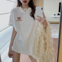 European goods mid-length short-sleeved white t-shirt female ins tide 2021 summer new cotton loose plus-size top