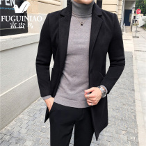 Rich bird new mens wool coat medium and long autumn Korean version of youth business casual solid color coat