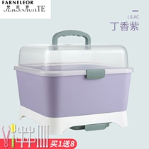 Baby bottle storage box storage portable large baby tableware drain dustproof drying rack box