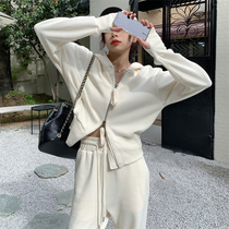 Sports suit women's autumn winter 2021 padded hooded vests Korean version of loose casual fashion leggings two-piece set