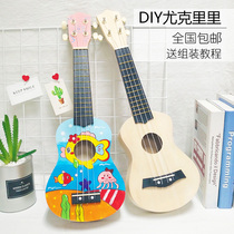 Assembled Yukriydiy small guitar handmade with homemade material bag painted hand-painted wooden graffiti