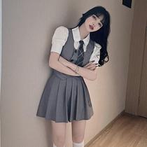 College style high waist pleated skirt jk uniform set Summer cool style vest shirt skirt three-piece set