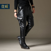 2020 new PU leather pants men plus velvet padded waterproof windproof motorcycle leather pants men loose