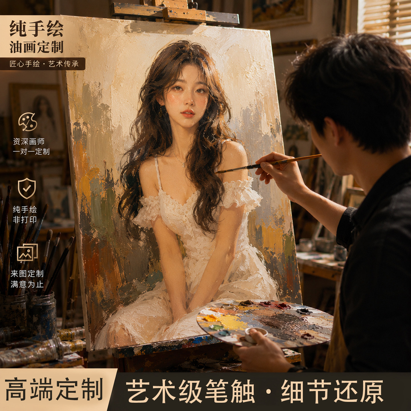 油画原画　30cm 「格子小人」 锐像人物油画定制-锐像人物油画定制促销价格、锐像人物油画定制品牌- 淘宝