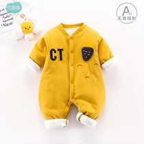 Baby jumpsuit autumn and winter newborn pajamas pure cotton baby out to hold clothes warm and thick winter clothes