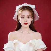 Bride headdress wedding dress short veil beautiful bow veil white gauze wedding accessories with makeup styling hair accessories