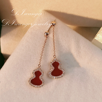 2020 new plinth ear line female 18K gold rose gold red jade medullary earrings four-leaf straw long-wave temperament