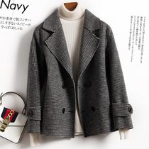 Anti-season double-sided cashmere coat womens houndstooth loose casual autumn and winter high-end suit collar plaid wool coat