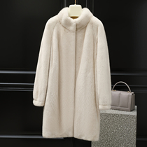 2021 new mink coat womens mid-length stand-up collar whole mink imported velvet mink fur coat young