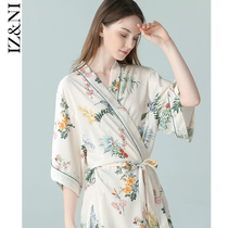  IIZZINI original 2021 nightgown womens summer thin ice silk Chinese style rose flower luxury pajamas morning robe bathrobe