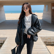 Sandro Moscoloni Hong Kong style fashion leather jacket women 2021 autumn Korean casual Joker jacket top