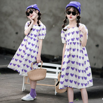 South Korea SZ summer 2021 girls dress Korean version of the princess dress Childrens love short-sleeved cotton skirt tide