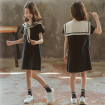Korea SZ summer 2021 new girls foreign style skirt middle boy navy dress girl princess dress tide