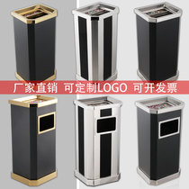 Stainless steel lobby vertical mall against the wall black bar elevator entrance hotel with ashtray trash can outdoor fruit box