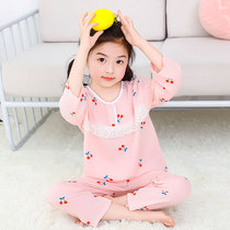 Girls Spring and Autumn Summer Thin Cotton Silk Pajamas Children Children Baby Children Home Clothing Lace Cotton Set