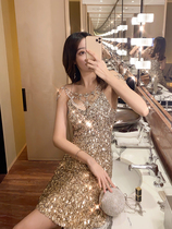 (Great Gatsby)Gold noble sequined short suspender sexy birthday gas field dress dress