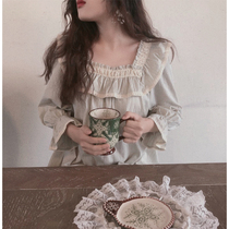 Cotton Square Collar Sweet Lace Princess Sexy Nightdress Women Spring Summer Ruffles Home Clothes Large Size Pajamas Fairy