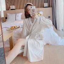 Pure Cotton Sleeping Robe Woman 2022 New Summer Long Sleeves Sweet senior feel brief Pure Color Cute home Sleeping Clothes
