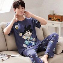 Cotton pajamas for men in spring and autumn large size short sleeves premium sense teenage mens home clothes 2022 new summer
