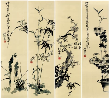 手绘梅兰竹菊四条屏-手绘梅兰竹菊四条屏促销价格、手绘梅兰竹菊四条屏