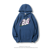 Outlet outlets American Street Tide Hood BUG Letter Print Long Sleeve Lazy Wind bf Couple