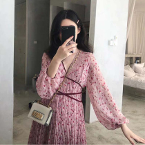 Pregnant women autumn and winter dress long dress wide pregnancy long chiffon dress fairy dress sexy V collar fashion A- line dress