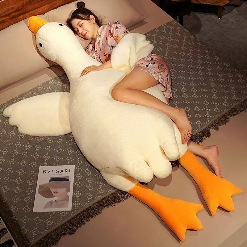 大きな白いガチョウの枕ぬいぐるみビッグガチョウ人形縫いぐるみ人形ベッド脚睡眠人形女の子のための誕生日プレゼント