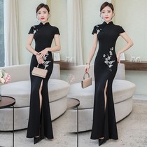 black show improved long style chinese style dress cheongsam young new style elegant dress