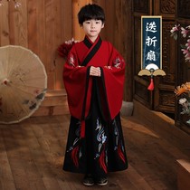 Boy Han clothes winter clothes Chinese wind and ancient clothes Little boy Tang installed childrens clothes Red less lord to serve children in the winter