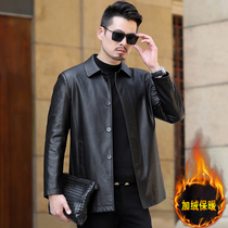 Middle-aged and elderly mens leather jacket spring and autumn thin 40-year-old 50 father winter clothing plus velvet padded leather jacket mens clothing