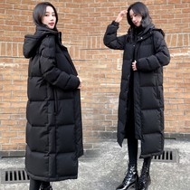 Down jacket female 2021 new winter long black over the knee thick East Gate Middle School uniform couple loose