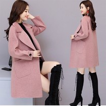 2021 new large size womens woolen coat womens medium long small man coat cloak double-sided cashmere winter