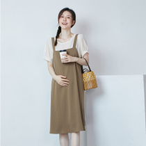 Pregnant women summer two-piece set Chiffon skirt summer thin strap long dress out does not show pregnant women suit