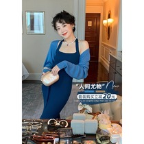 Xu Daqing Hong Kong style retro knitted dress female slim slim halter neck lazy cardigan shawl two-piece set
