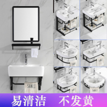 Simple Wall ceramic wash basin small apartment toilet wash table mini balcony black bracket wash basin