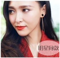 999 pure silver new earline brief female four-leaf straw plated 18k rose gold color silver fine earrings Japan-ROK-long-style ear decoration