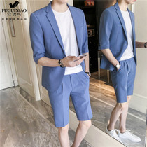 Rich bird summer 2021 new short-sleeved suit suit male Korean version slim handsome casual mid-sleeve suit two-piece suit