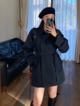 Chuanyan chunyeon windbreaker coat womens autumn and winter models small Man design sense niche waist belt windbreaker skirt